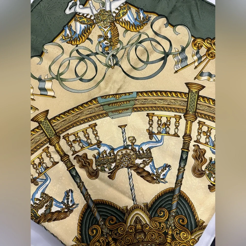 Hermes Silk Reversible Opera Scarf LUNA PARK Carrousel Print; 70.5x11.5" - Picture 3 of 13